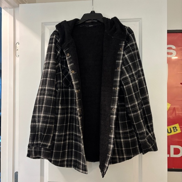 Amazon Dokotoo Womens Plaid Shacket Jacket Long Sleeve Button Down Fleece Hooded - Picture 2 of 9